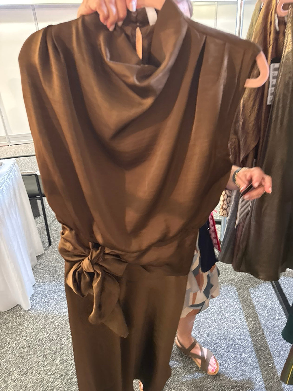 Mock Neck Sleeveless Waist Tie Midi Dress - Brown