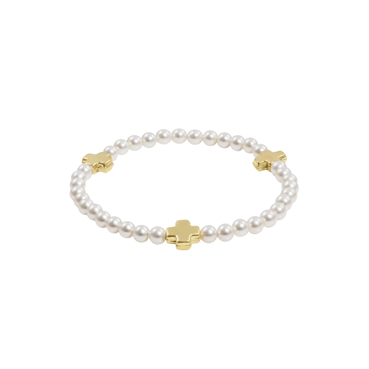 Signature Cross 4mm Pearl Bracelet - Gold