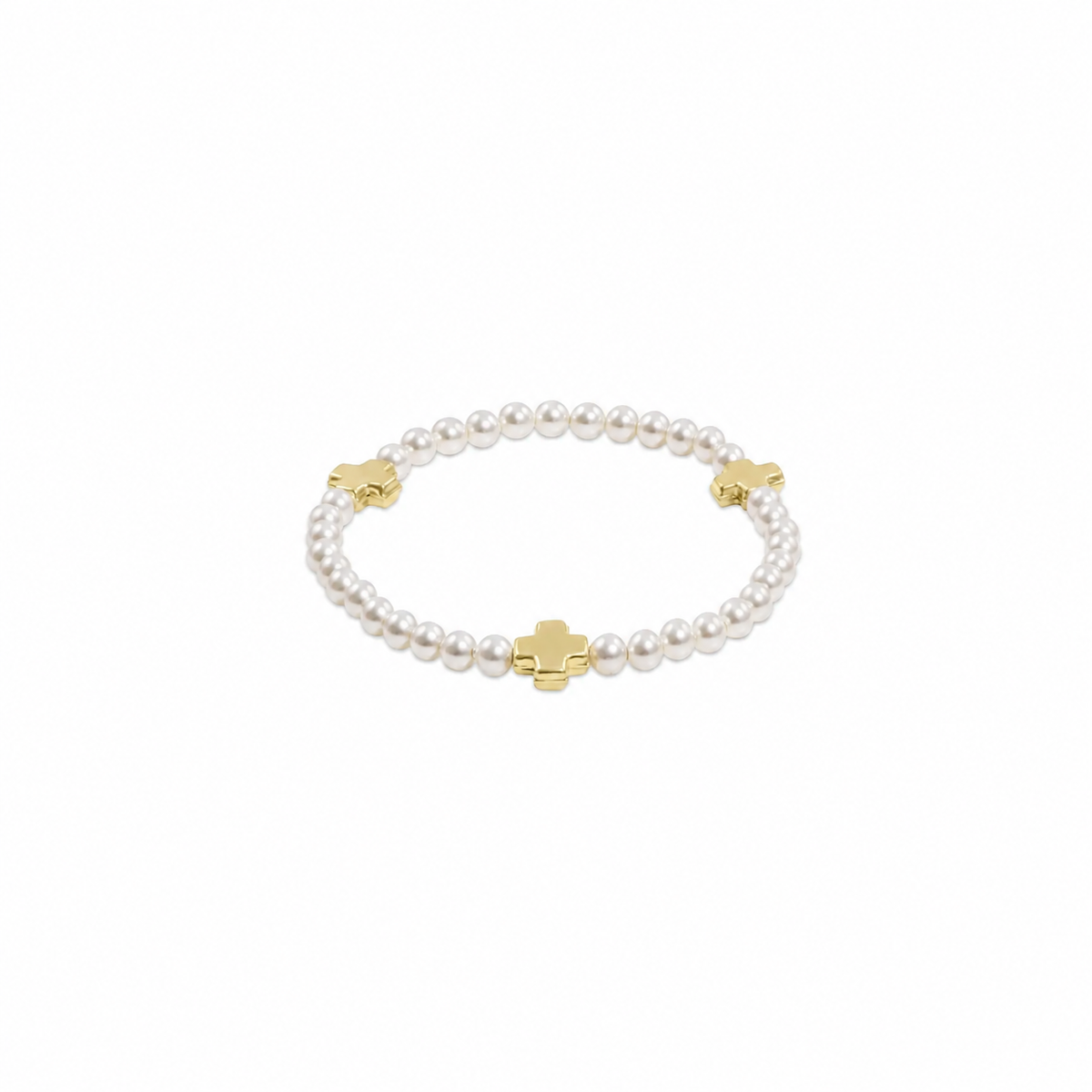 Signature Cross 4mm Pearl Bracelet - Gold