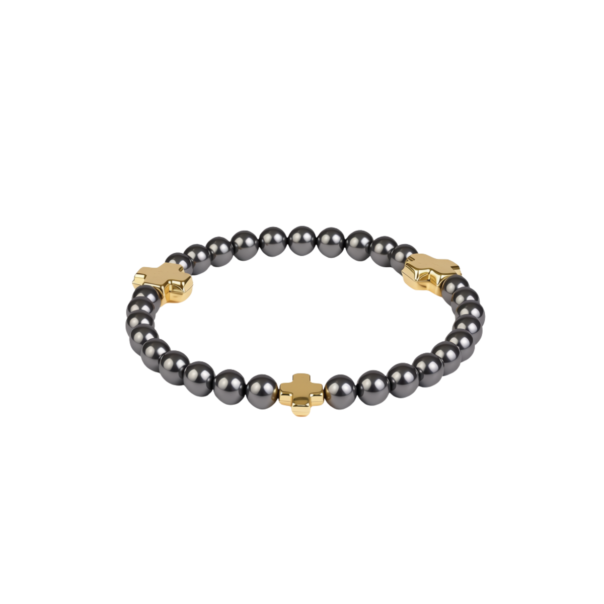 Extends Signature Cross 4mm Pearl Dark Grey Bracelet - Gold