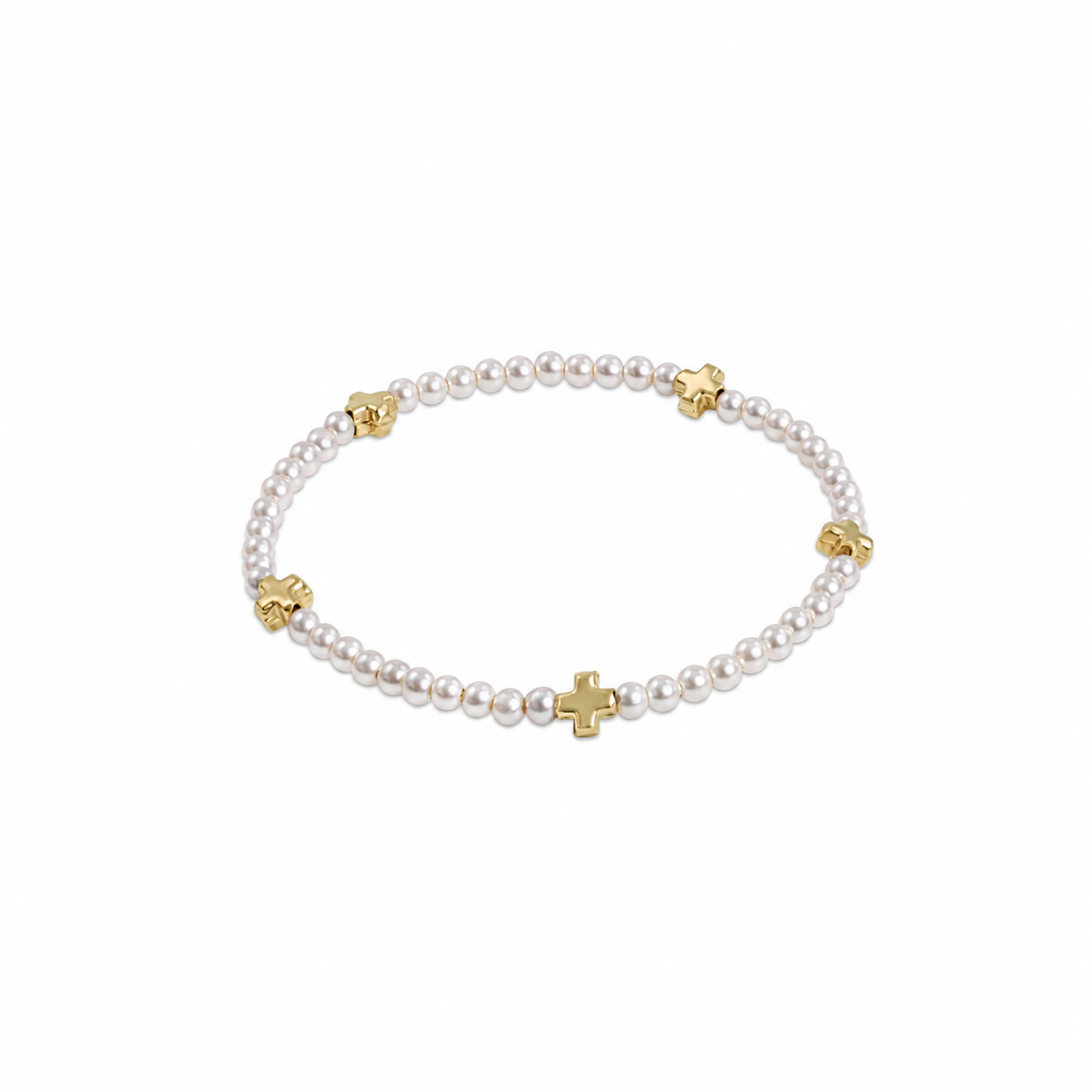 Signature Cross Small 3mm Pearl Bracelet - Gold
