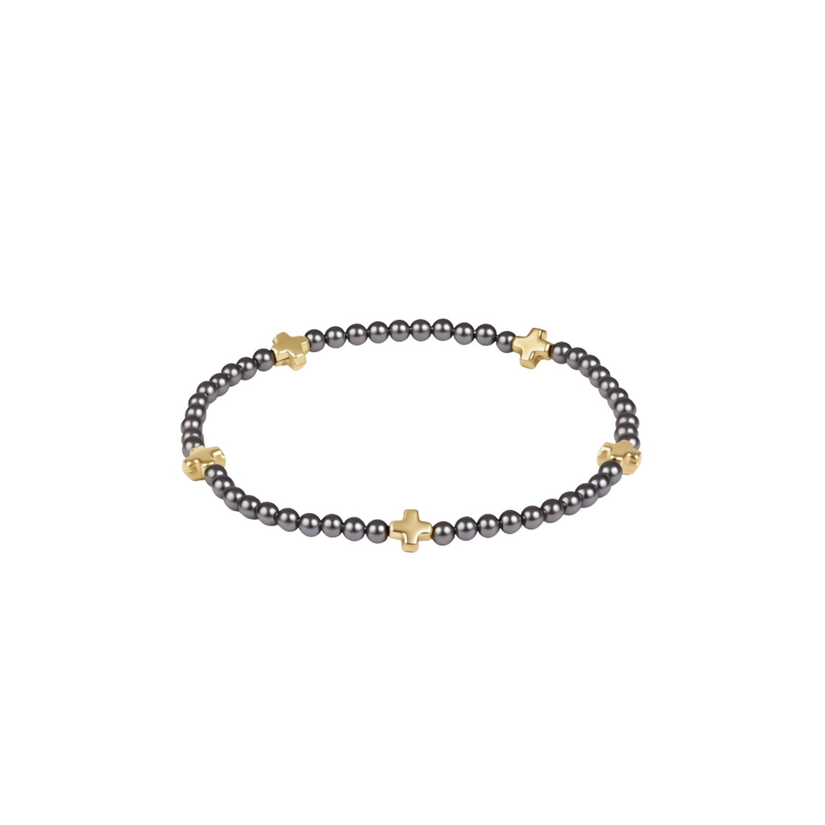 Signature Cross Small 3mm Pearl Dark Grey Bracelet - Gold