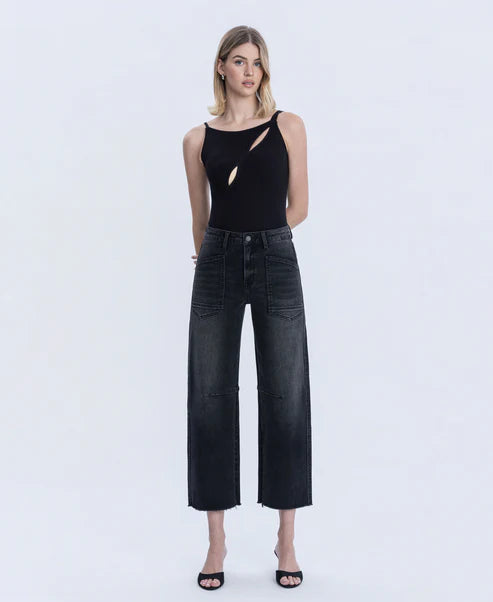 Kate Super High Rise Barrel Jean - Black
