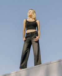 Kris High Rise Cuffed Baggy Wide Leg Jeans - Black