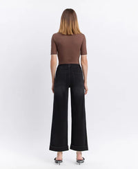 Kris High Rise Cuffed Baggy Wide Leg Jeans - Black