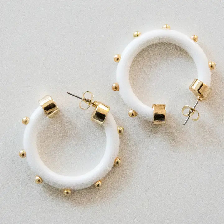 Mini Hoops - White with Gold Balls