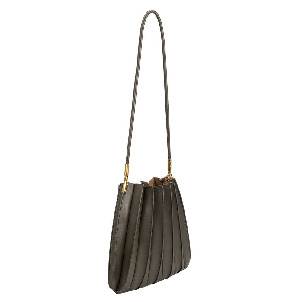 Carrie Olive Pleated Vegan Shoulder Bag