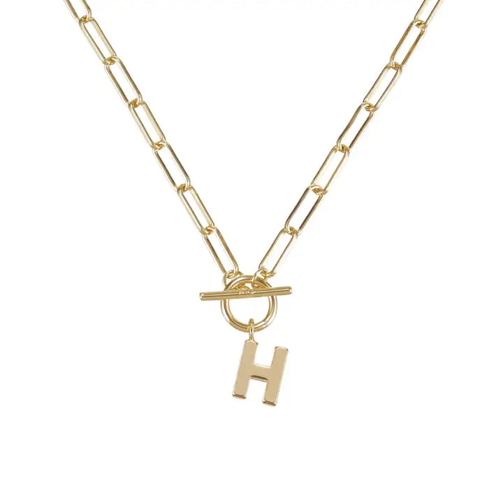 Gold Toggle Initial Necklace - H