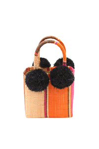 Straw Mini Bag with Pompom Accent