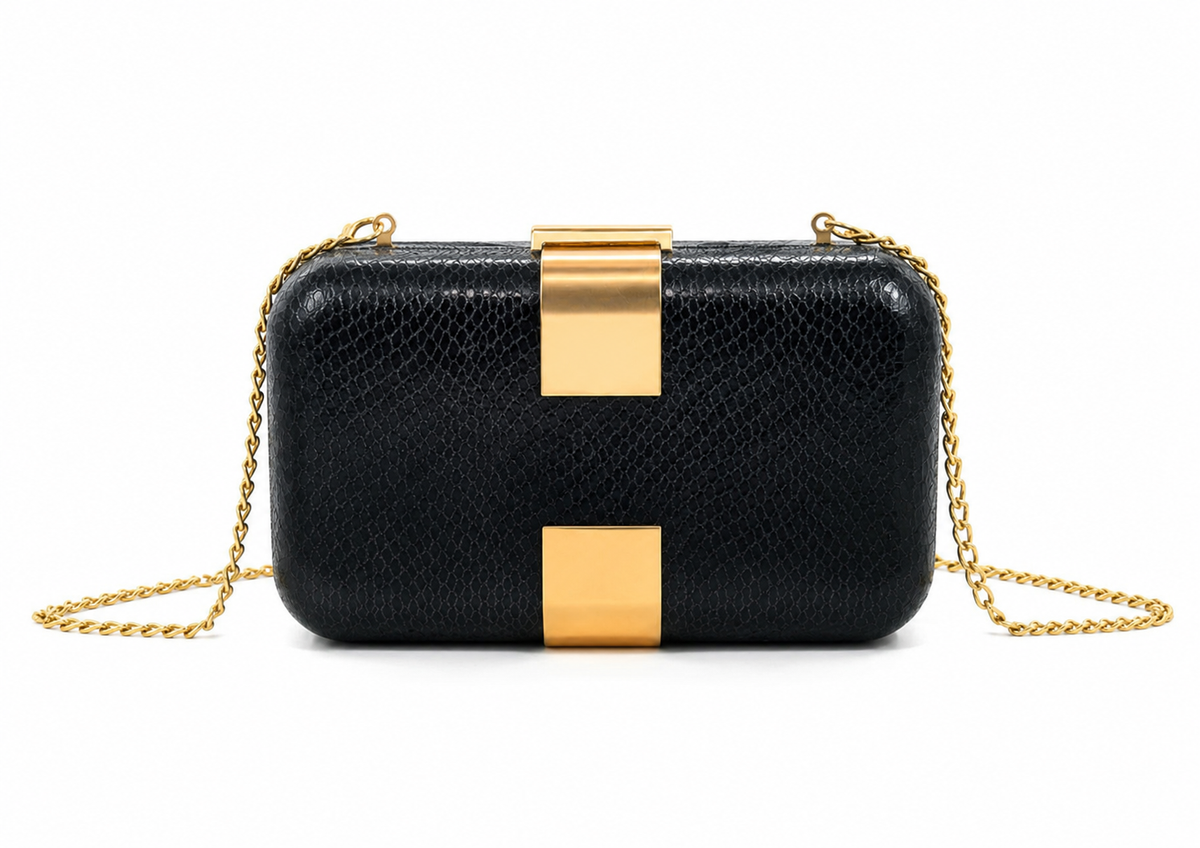 The Atenas Chain Clutch - Snake Black