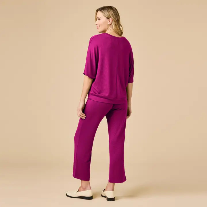 Dream Relaxed V-Neck Capri Set - Magenta