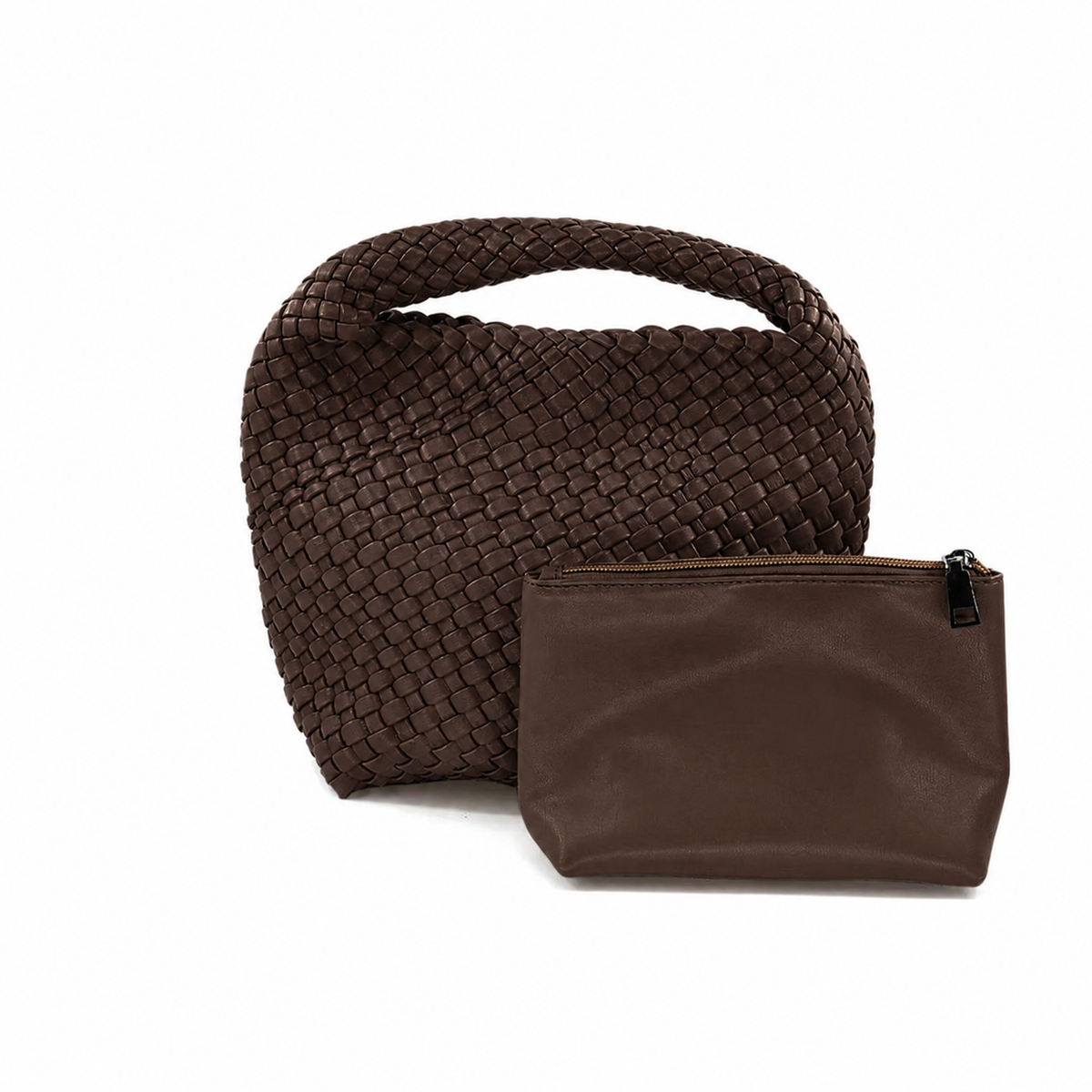 Woven Mini Hobo Bag w/ Crossbody Strap - Brown