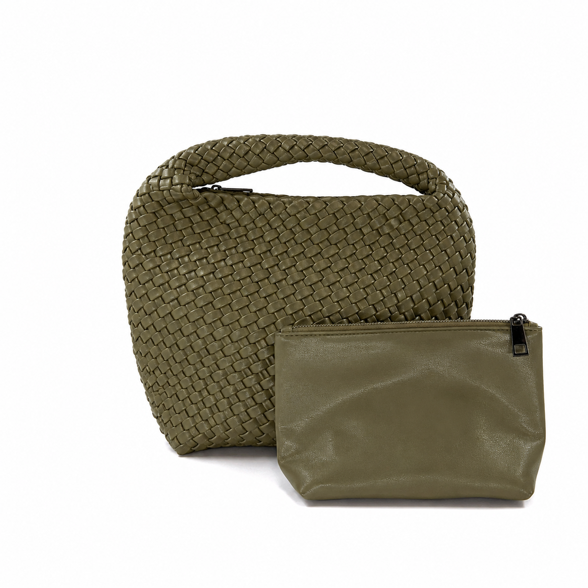 Woven Mini Hobo Bag w/ Crossbody Strap - Olive