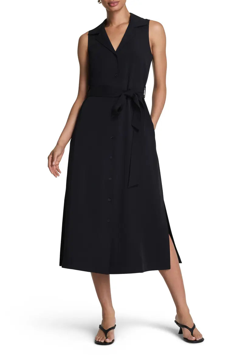 SPANX Belted Midi Shirt Dress - Classic Black