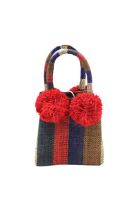 Straw Mini Bag with Pompom Accent