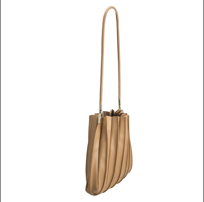 Carrie Taupe Pleated Vegan Shoulder Bag