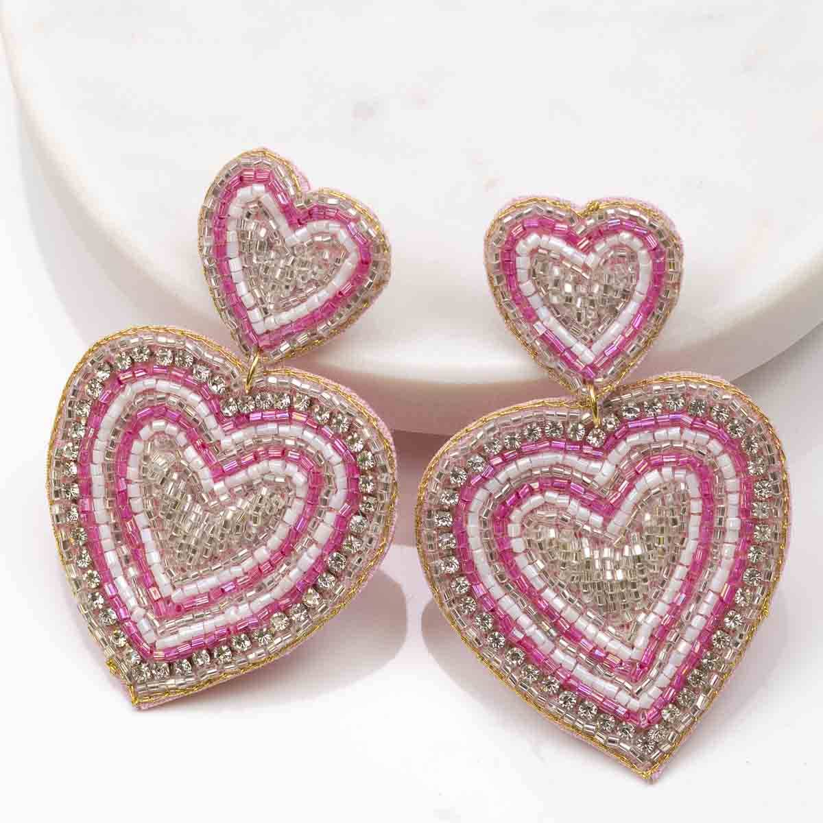 The Royal Standard - Love Spell Beaded Earrings   Pink/Gold   3"