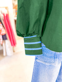 Contrast Trim Tie Neck Blouse - Green