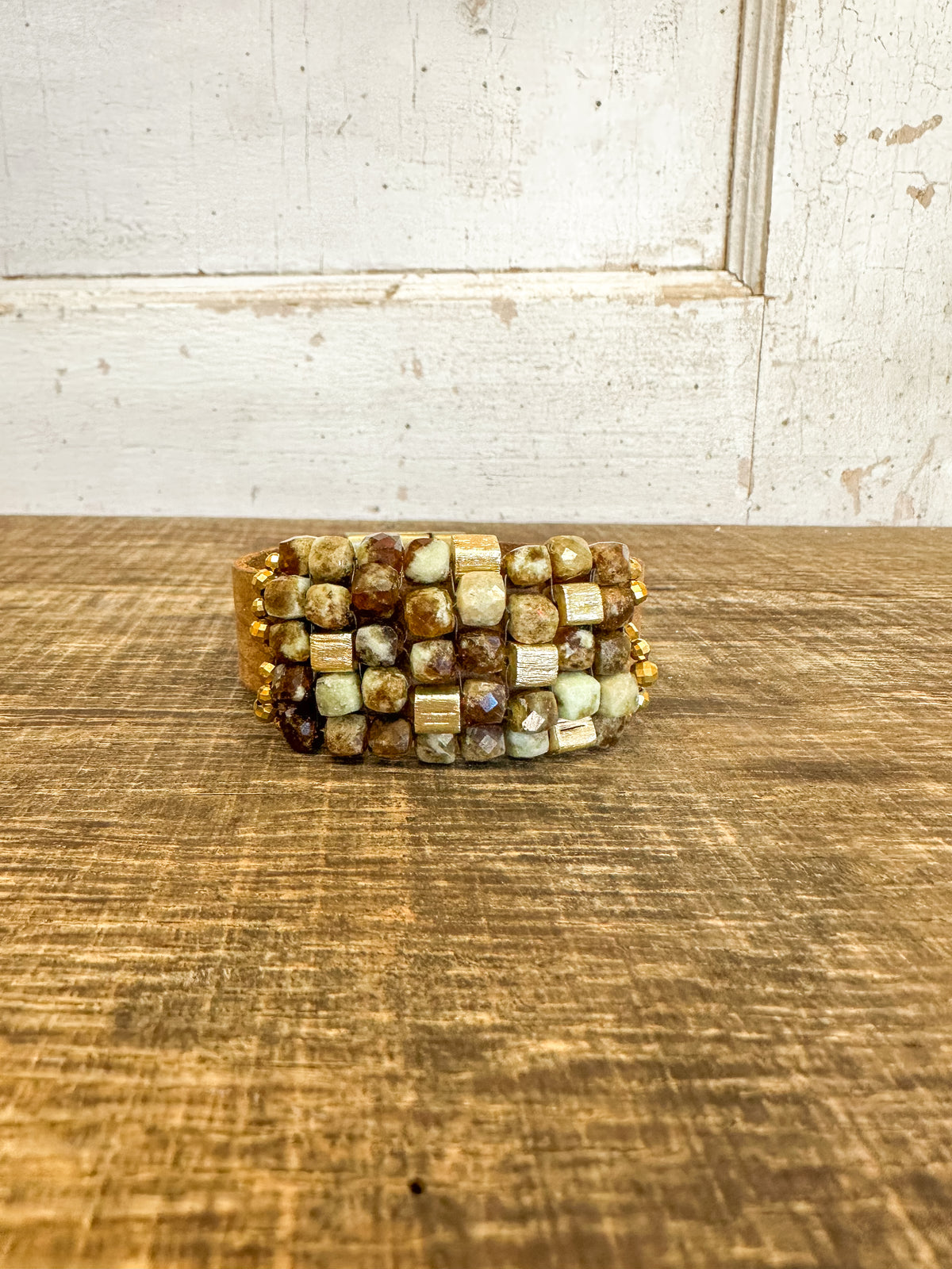 Green Garnet Leather Bracelet