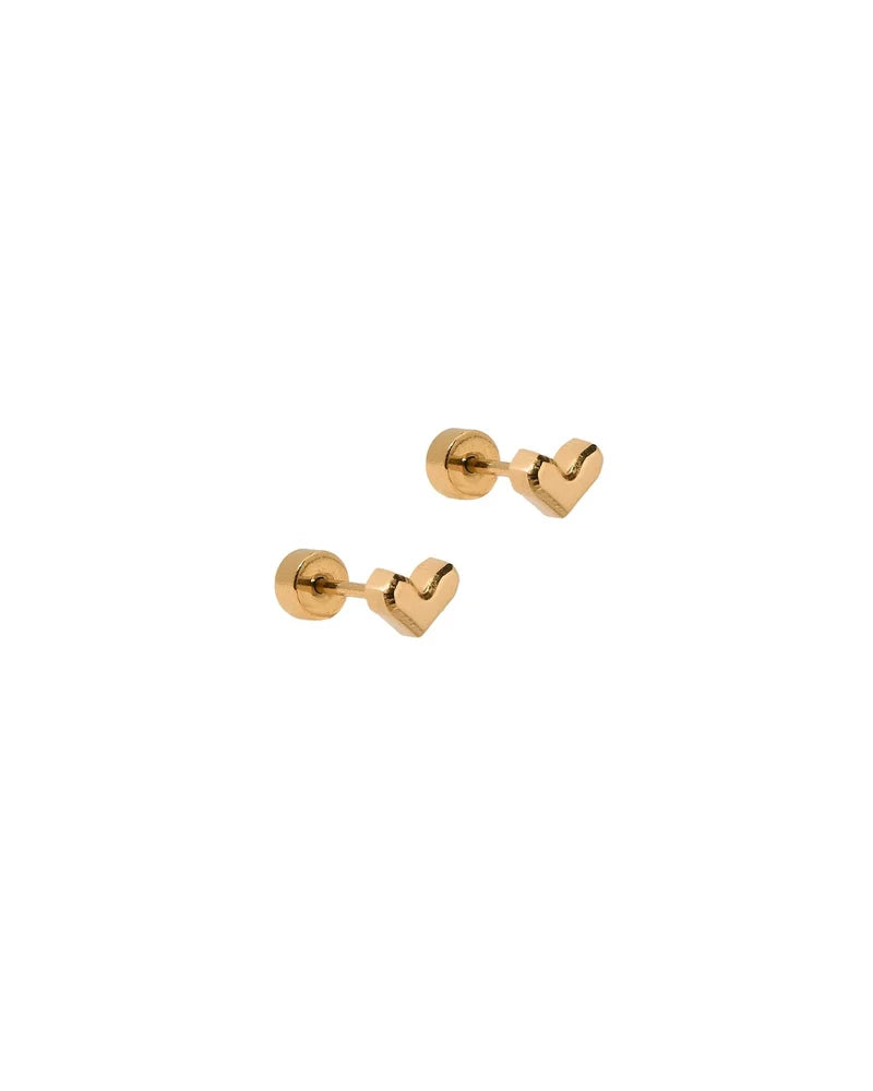 Fable Heart Gold Screwback Stud Earrings