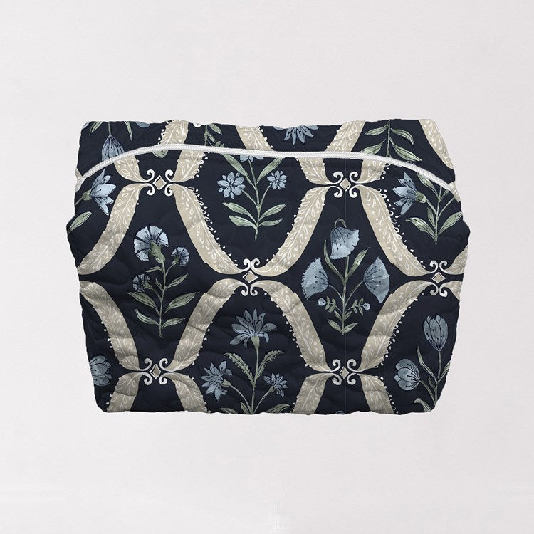 Charlotte Navy LARGE Quilted Makeup Bag