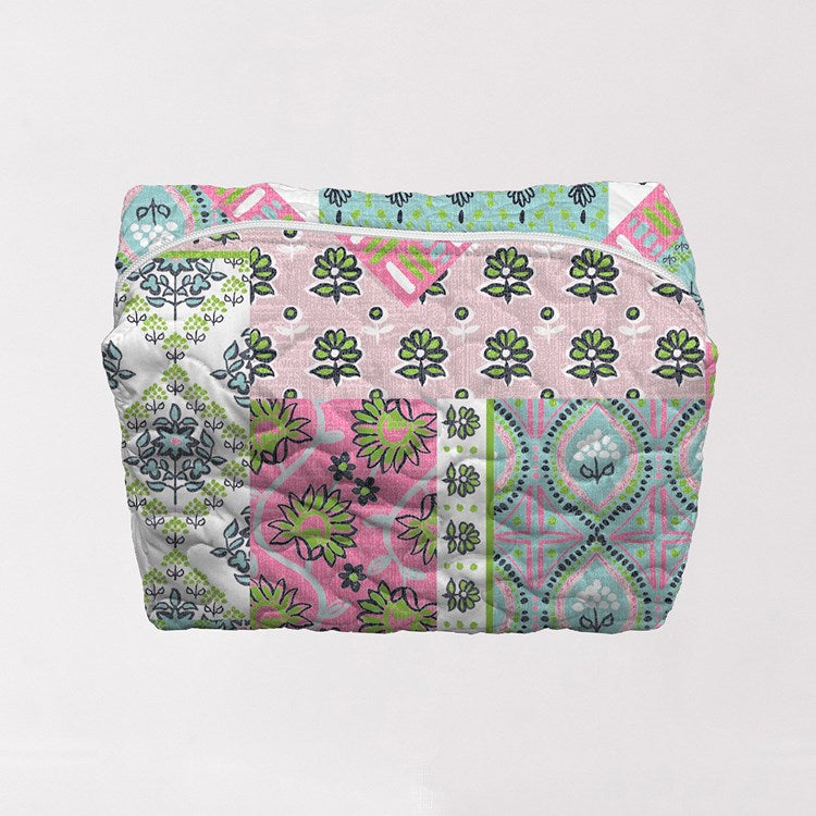 Laramie Patchwork Green LARGE Quilted Makeup Bag