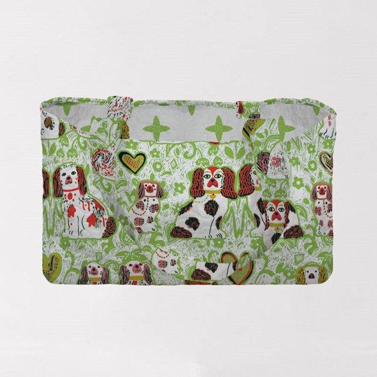 Foo Dogs Green Quilted Tote Bag