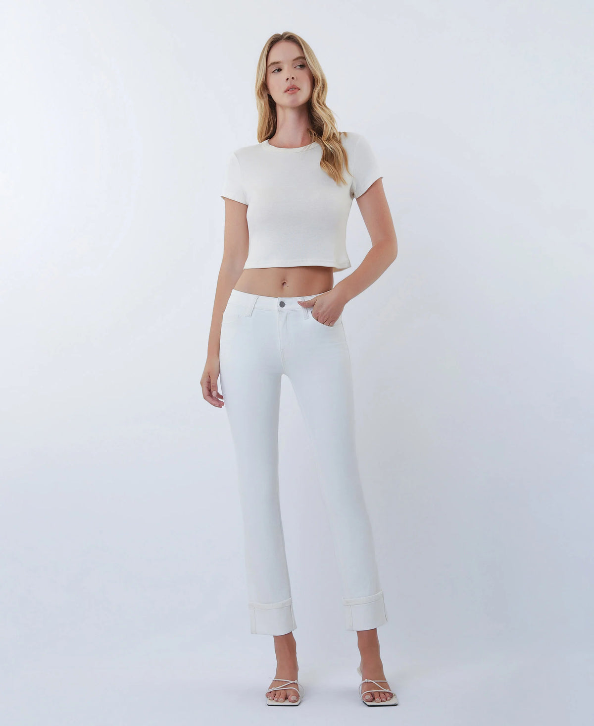 The Jill Mid Rise Crop Slim Straight Jean - White