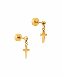 Millie Cross Gold Screwback Stud Earrings