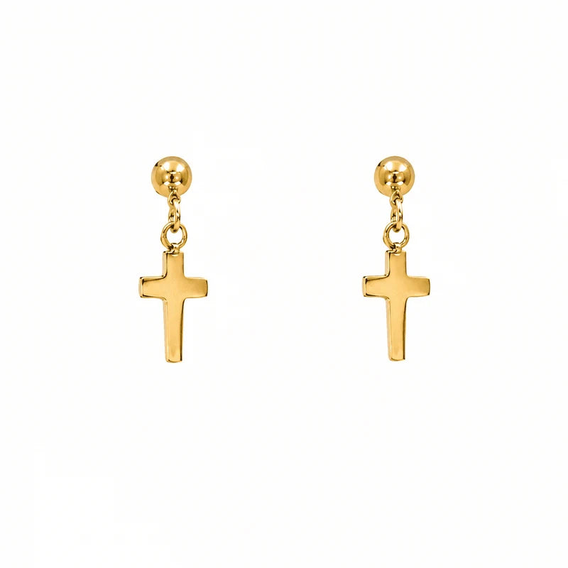 Millie Cross Gold Screwback Stud Earrings
