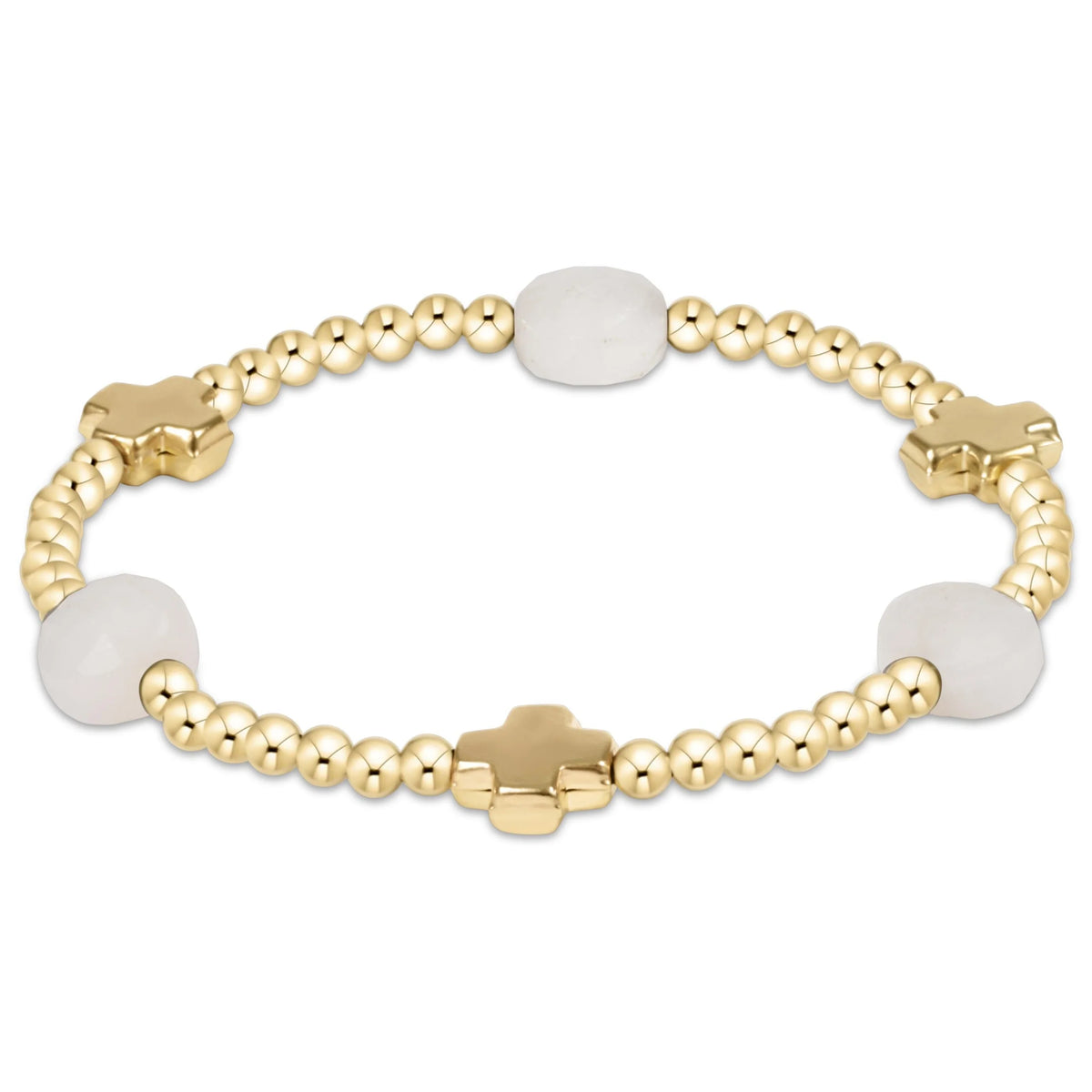 Signature Gold Cross Admire Gold Pattern 3mm Bead Bracelet - Moonstone