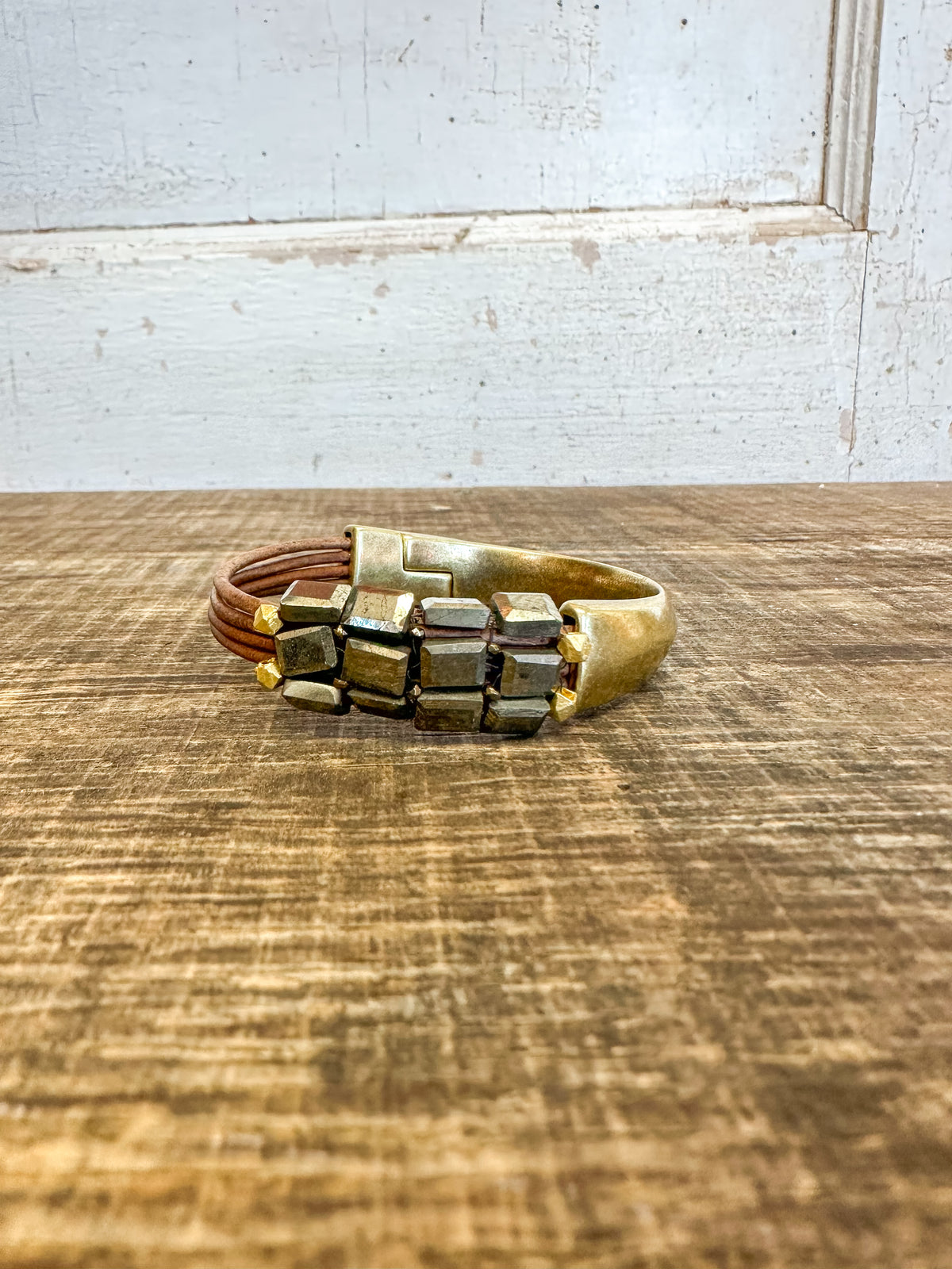 Pyrite Leather Bracelet