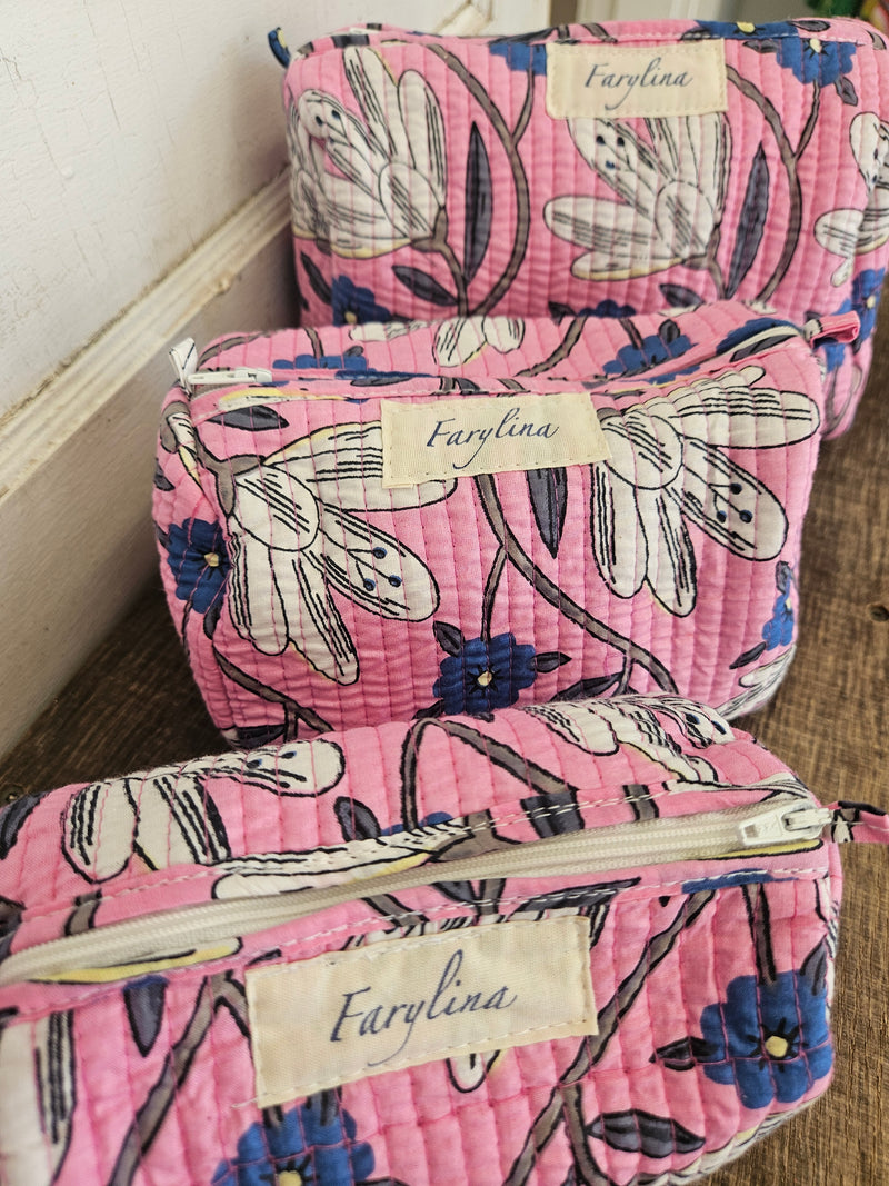 Pink, Blue & Yellow Quilted Cosmetic Bag - Multiple Sizes