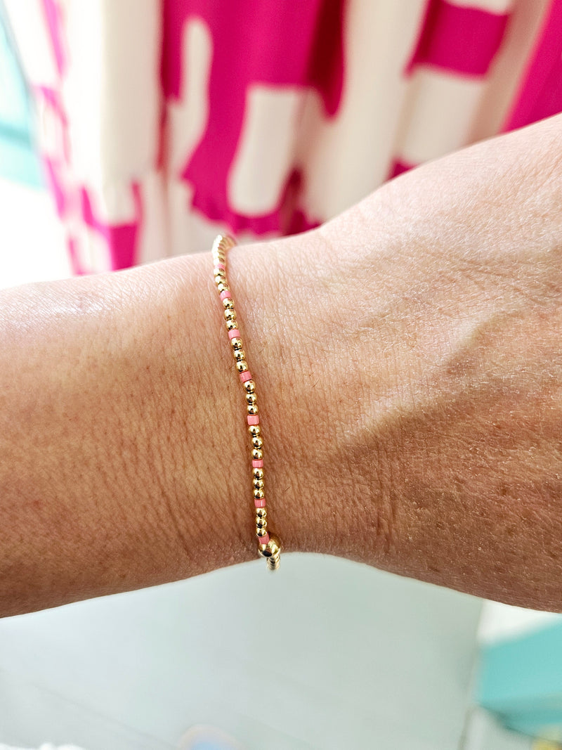 Hope Sincerity Pattern 2mm Bead Bracelet - Bright pink