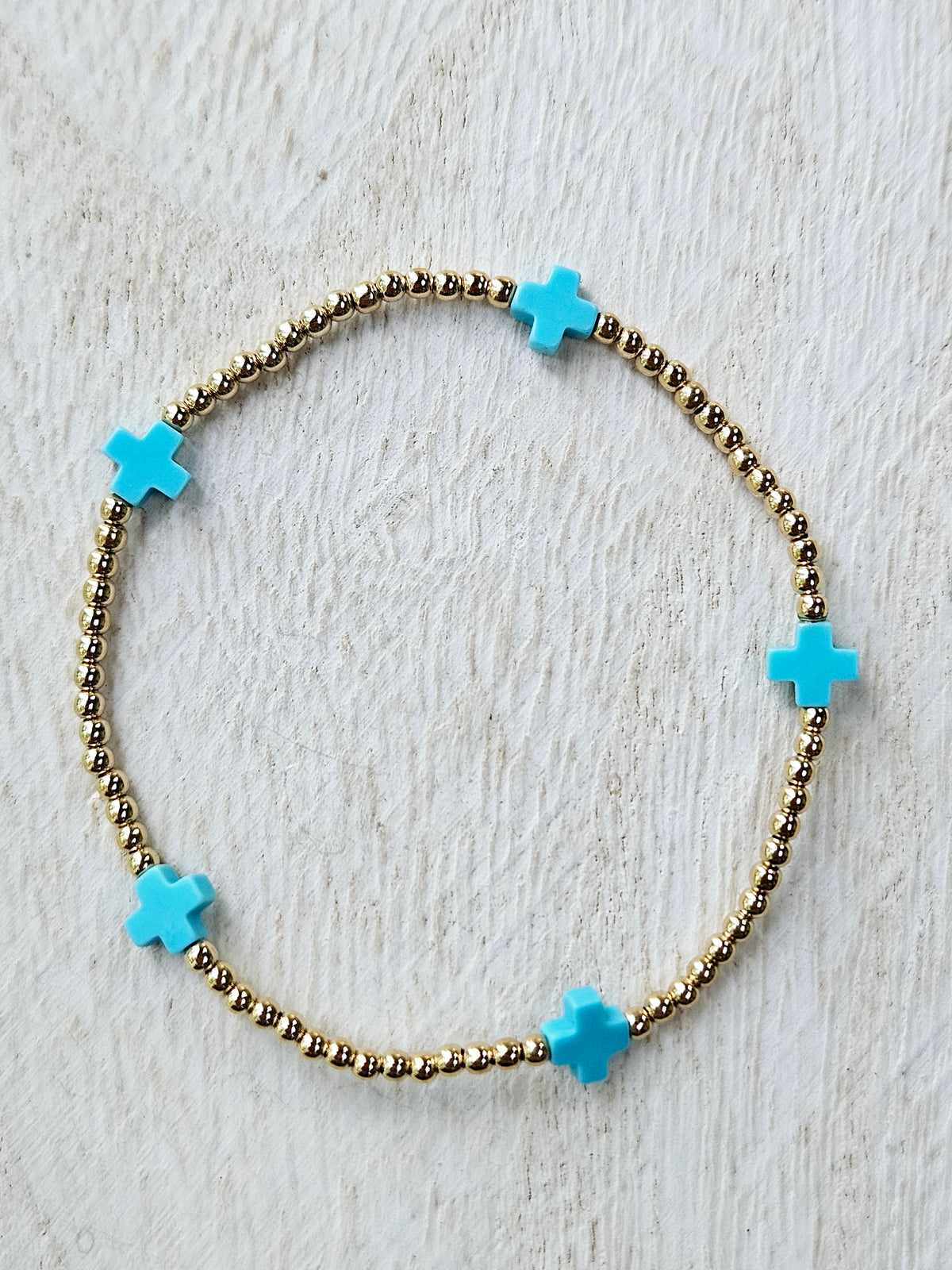 egirl Signature Cross Small Gold 2mm Bracelet - Turquoise