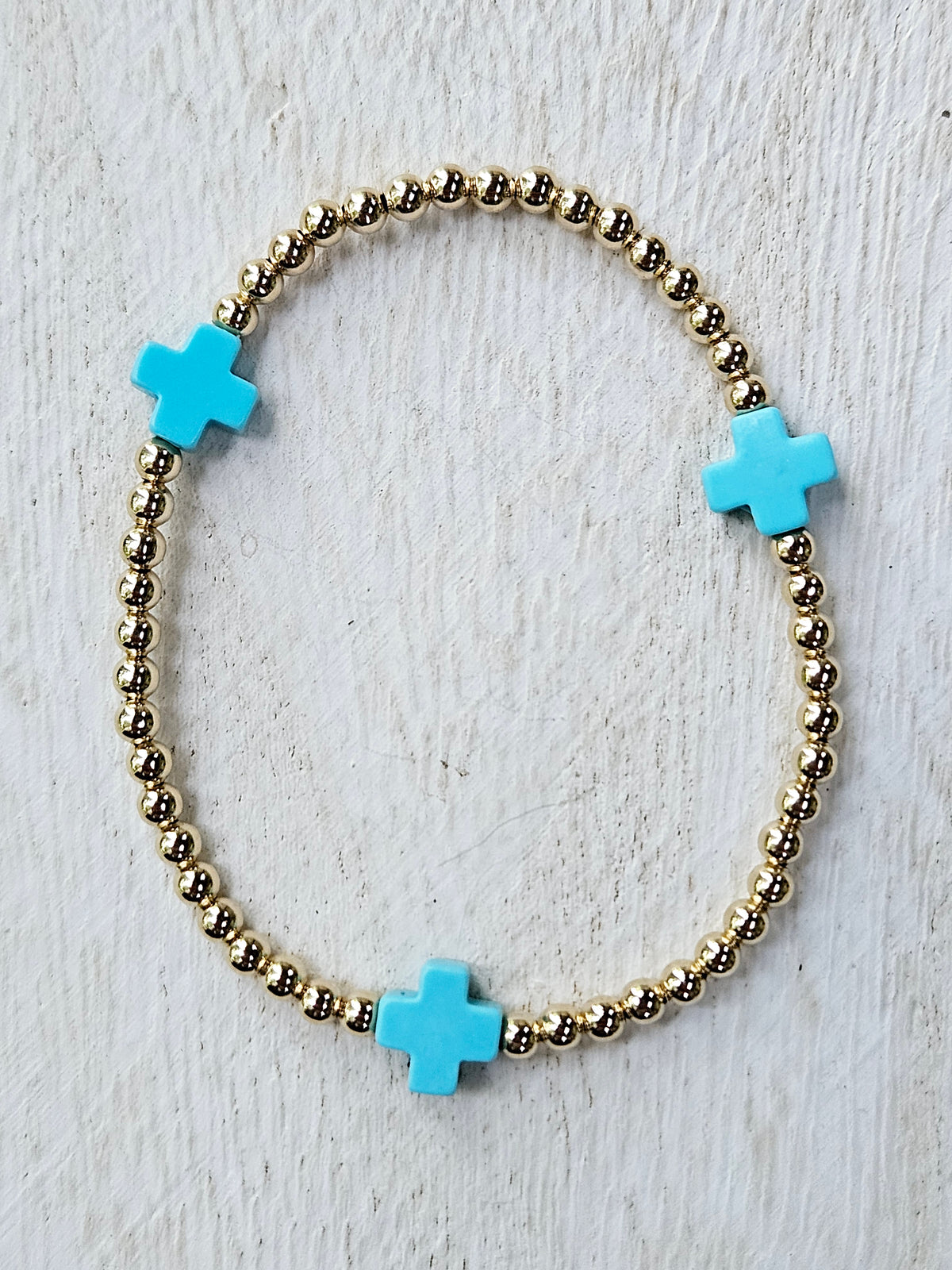 egirl Signature Cross Gold 3mm Bracelet - Turquoise