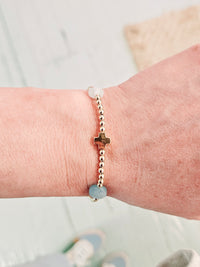 Signature Cross Admire Gold Pattern 3mm Bead Bracelet - Aquamarine