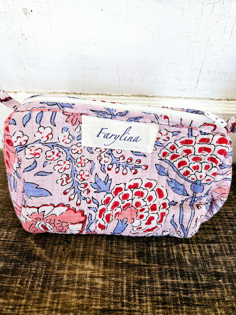 Pink, Blue & Red Quilted Cosmetic Bag - Multiple Sizes