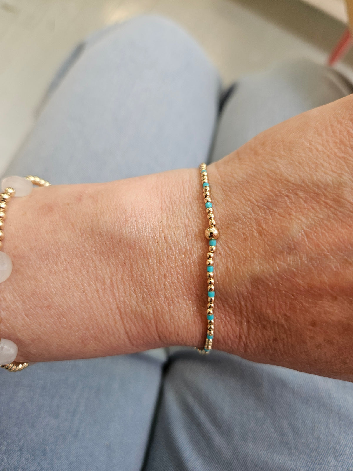 Hope Sincerity Pattern 2mm Bead Bracelet - Turquoise