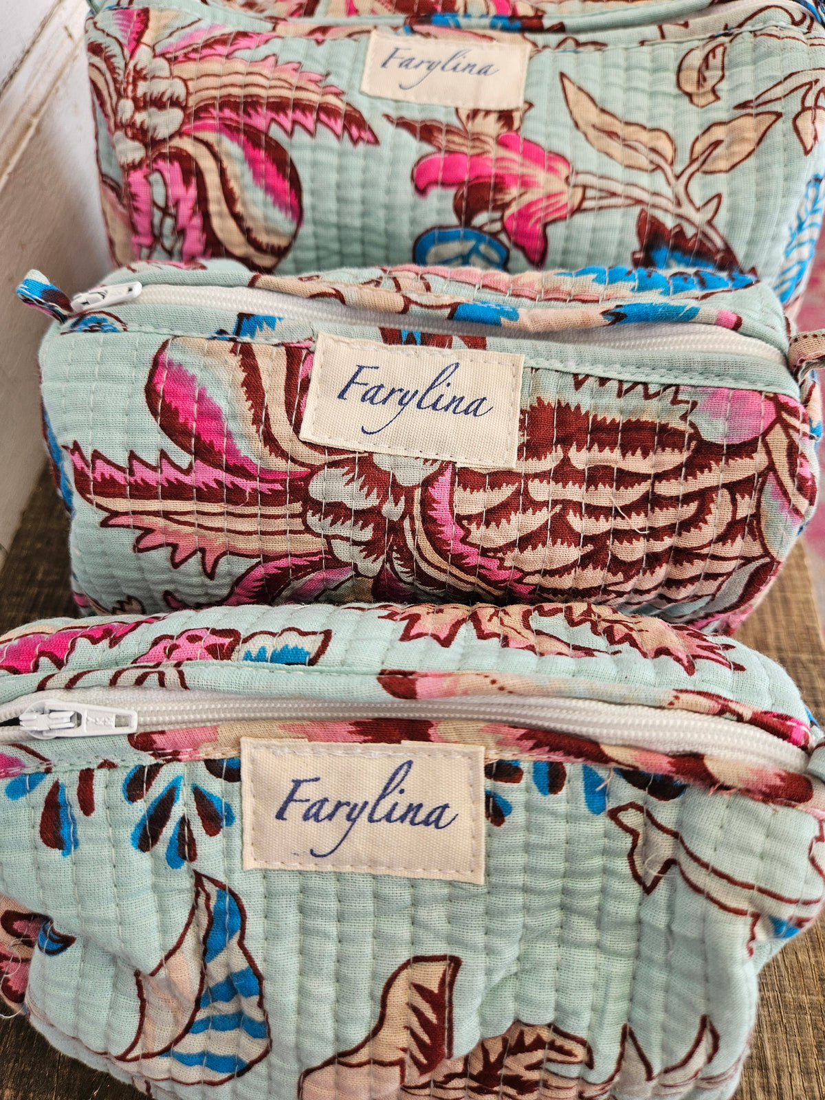 Mint Quilted Cosmetic Bag - Multiple Sizes