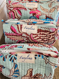 Mint Quilted Cosmetic Bag - Multiple Sizes