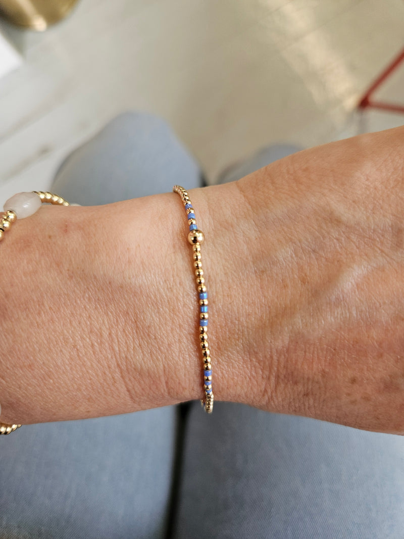 Hope Joy Pattern 2mm Bead Bracelet - Bright Blue