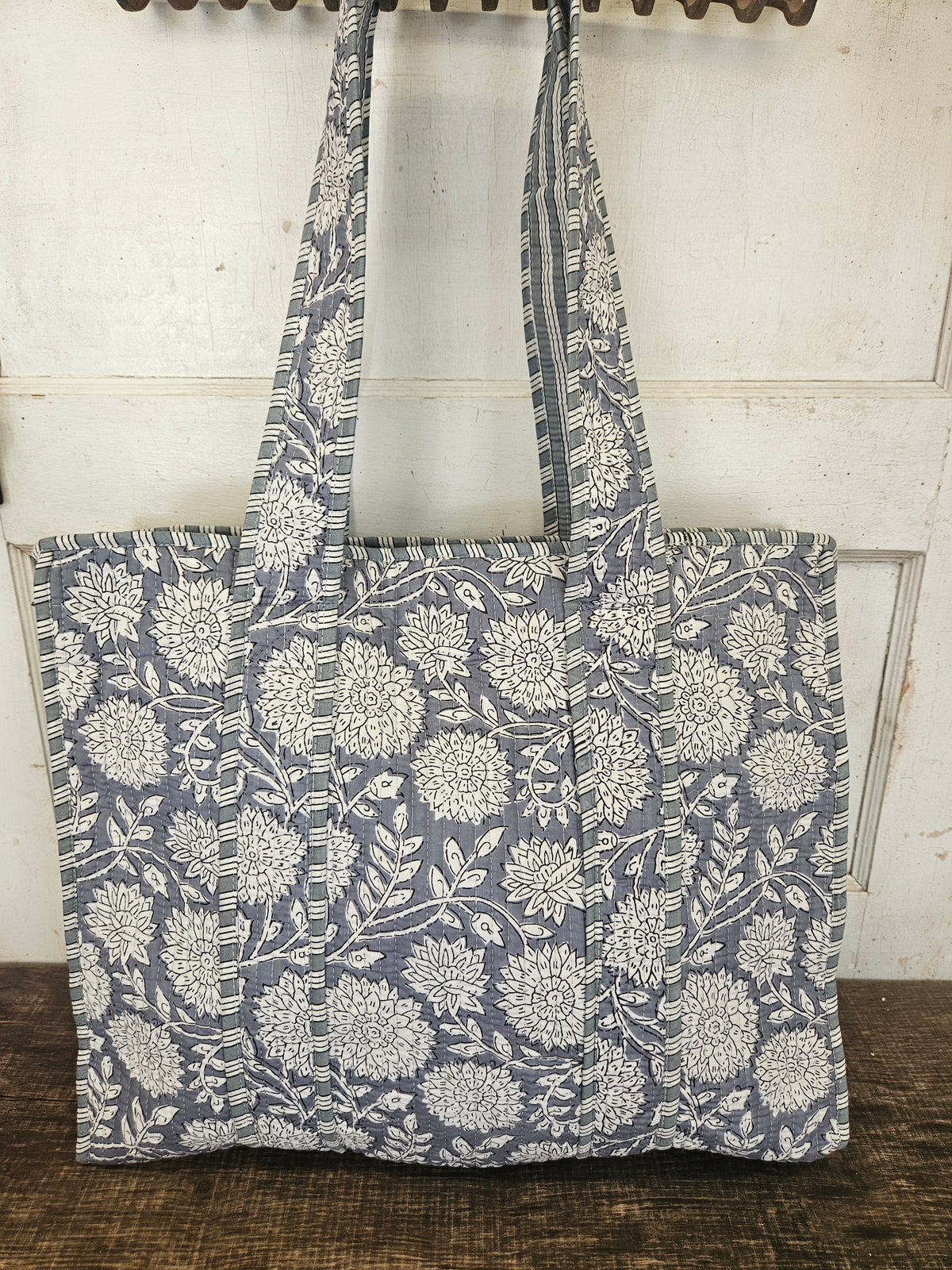 Steel Blue Quilted Tote