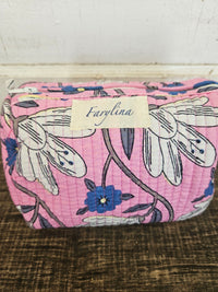 Pink, Blue & Yellow Quilted Cosmetic Bag - Multiple Sizes