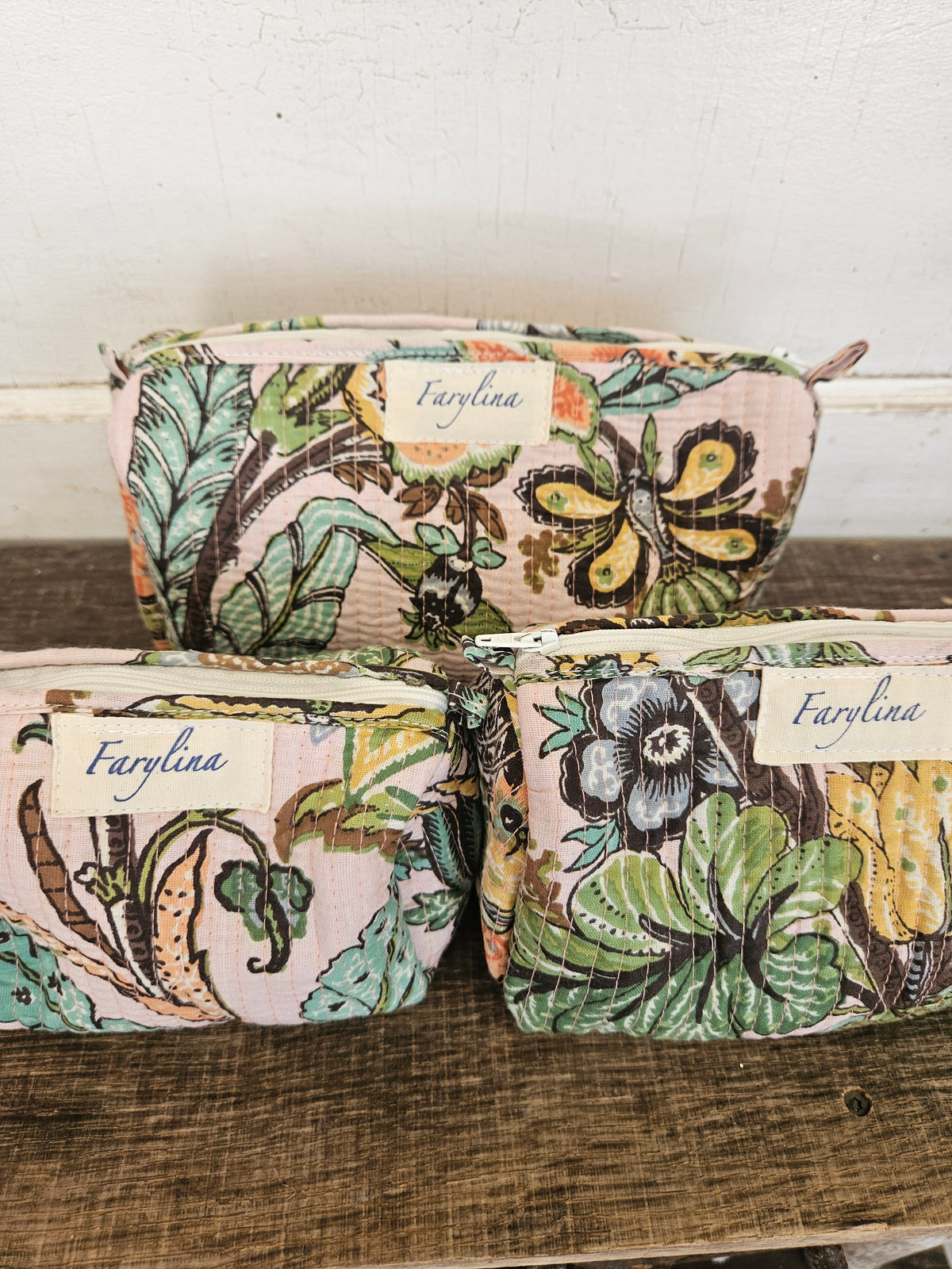 Pink & Green Quilted Cosmetic Bag - Multiple Sizes