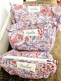 Pink, Blue & Red Quilted Cosmetic Bag - Multiple Sizes