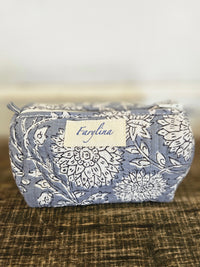 Steel Blue Quilted Cosmetic Bag - Multiple Sizes