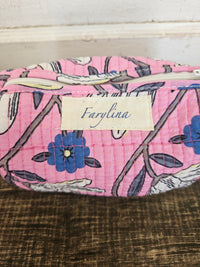 Pink, Blue & Yellow Quilted Cosmetic Bag - Multiple Sizes