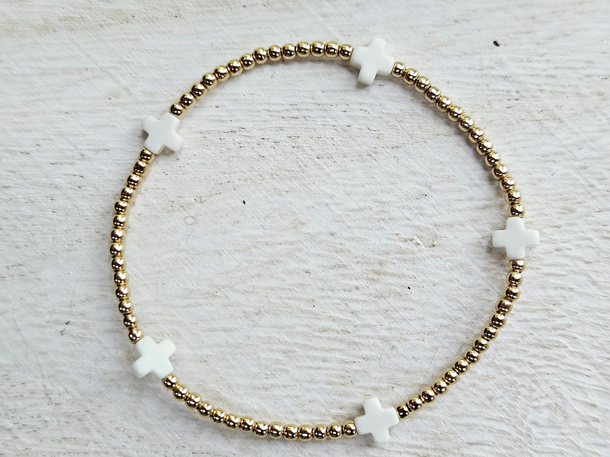 egirl Signature Cross Small Gold 2mm Bracelet - Off White