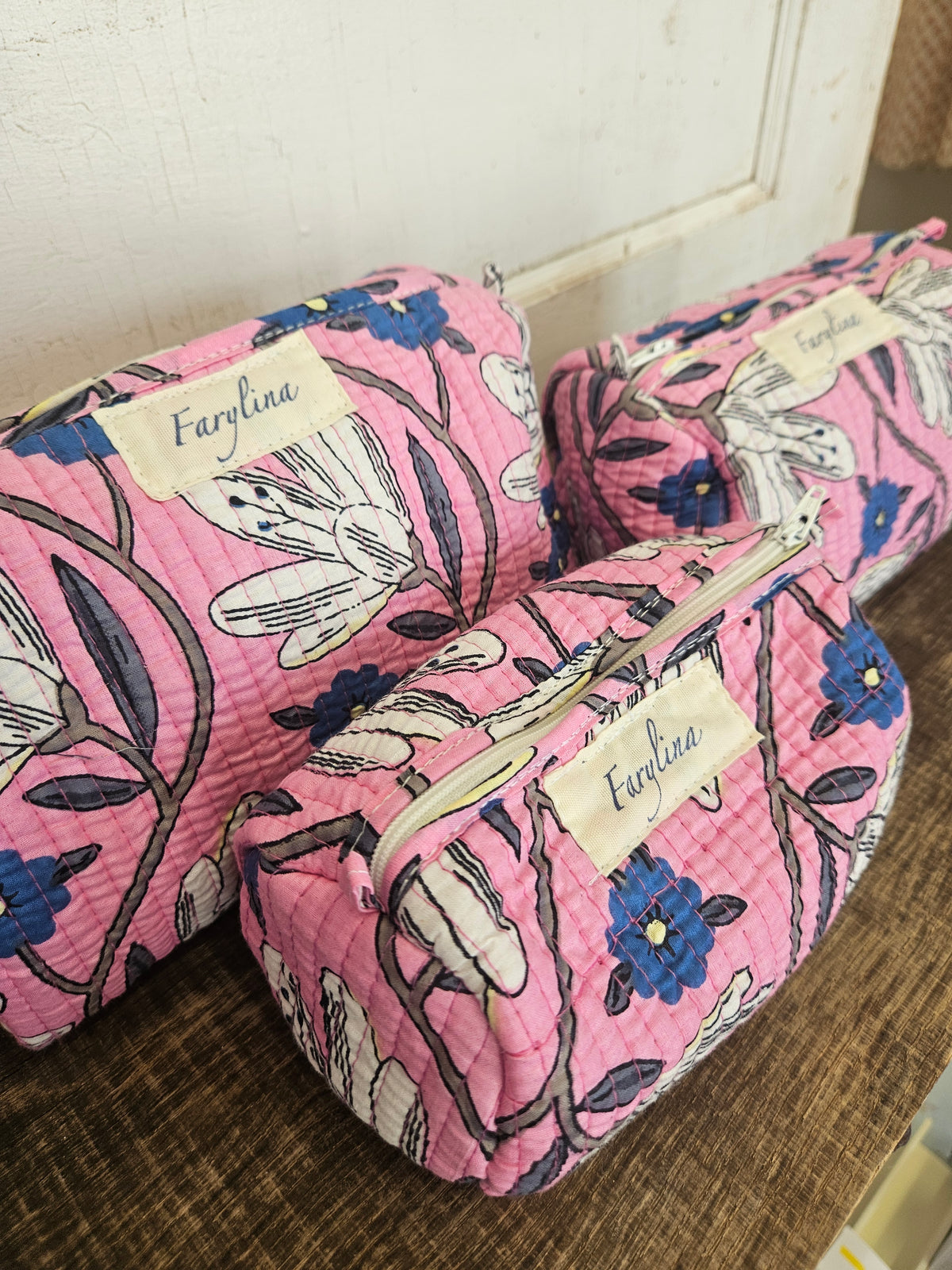 Pink, Blue & Yellow Quilted Cosmetic Bag - Multiple Sizes